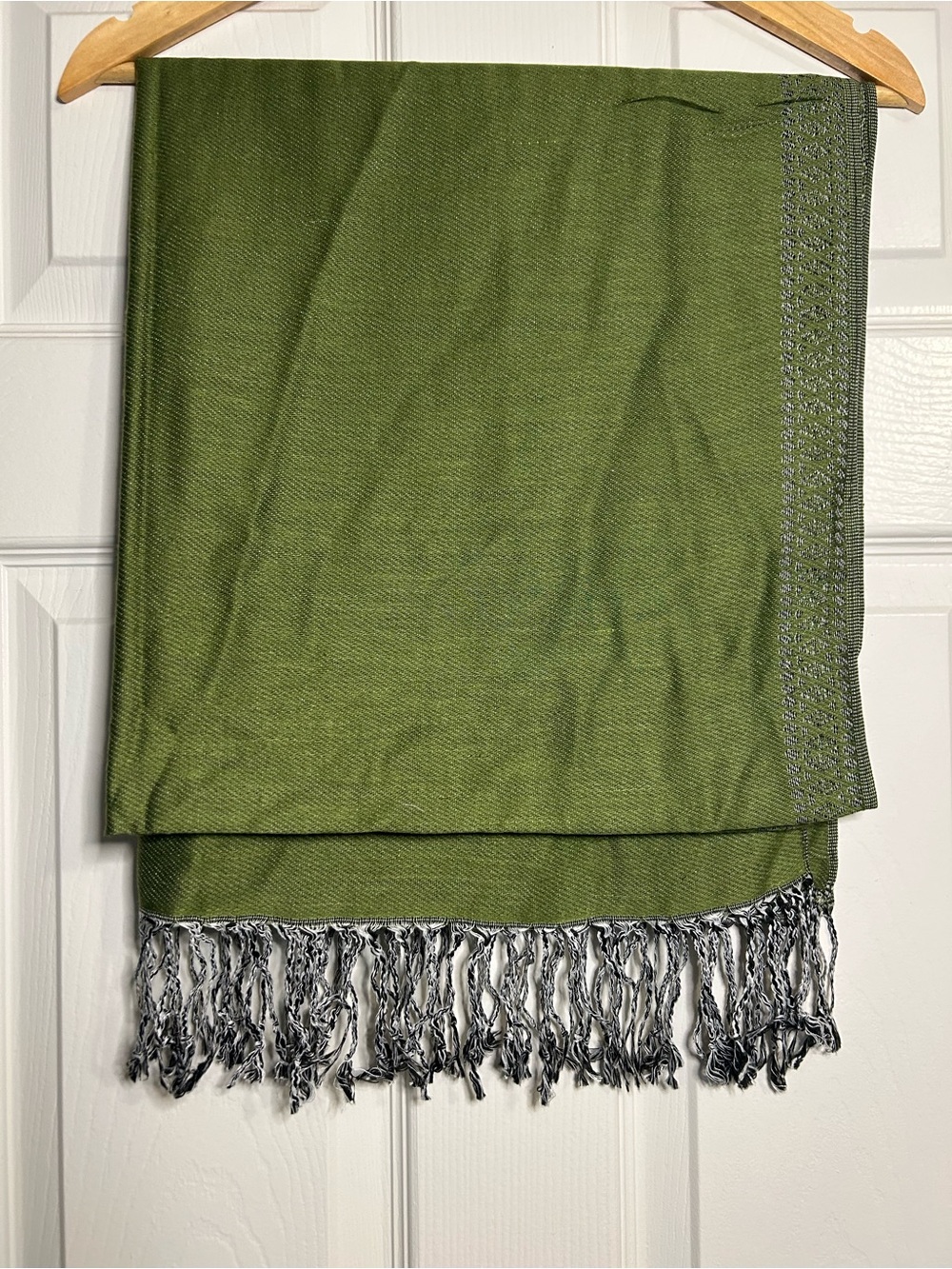Pashmina Olive Green Paisley Jacquard Fringe Shawl Wrap Scarf - Picture 5 of 9